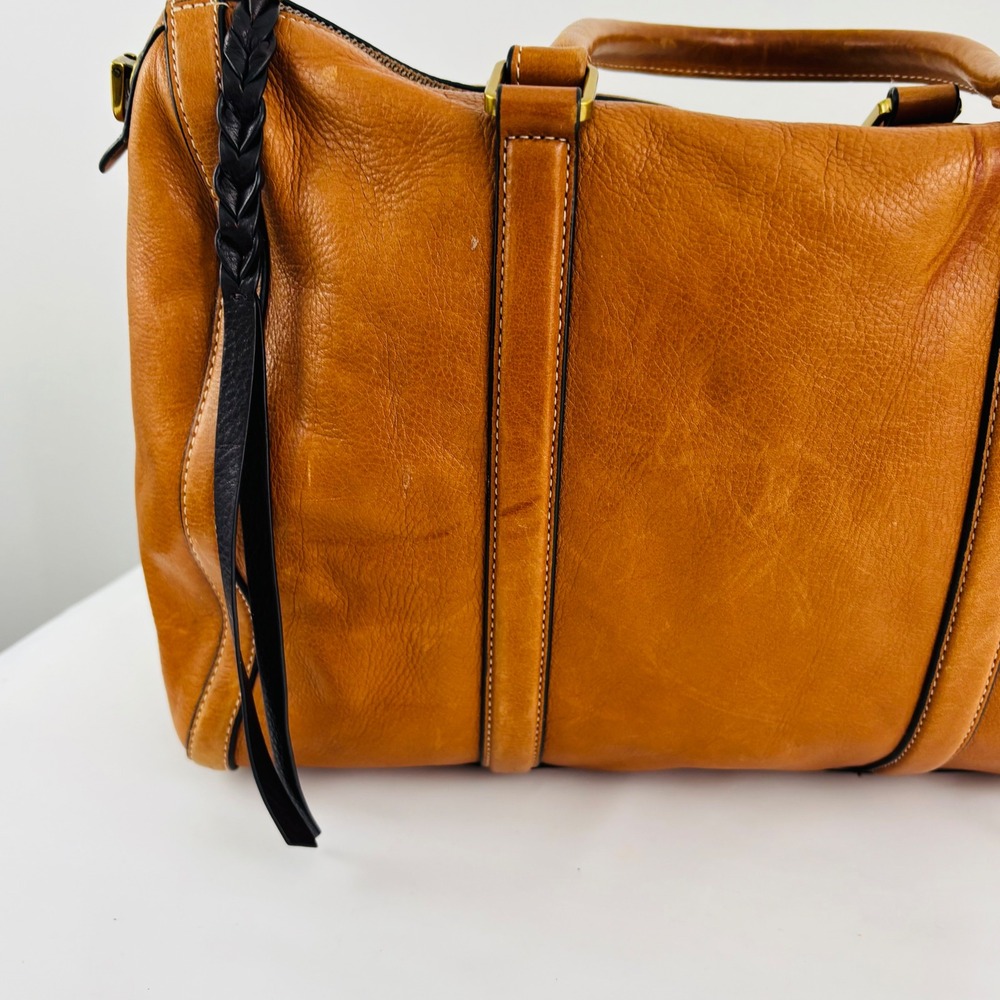 Fossil Carlie Leather Satchel Shoulder Cognac Bag Braided Tassel - Picture 3 of 10